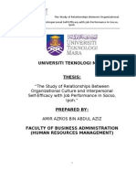 The Study of Relationships Between Organizational Culture and Interpersonal Self-Efficacy With Job Performance in Socso, Ipoh