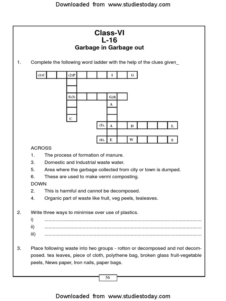 CBSE Class 22 Garbage in Garbage Out Worksheet  PDF Regarding 6 3 Biodiversity Worksheet Answers