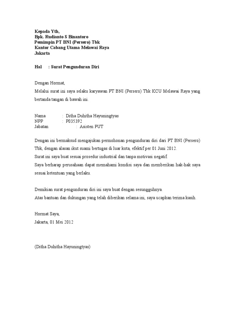 Download 69+ Contoh Surat Resign Gratis