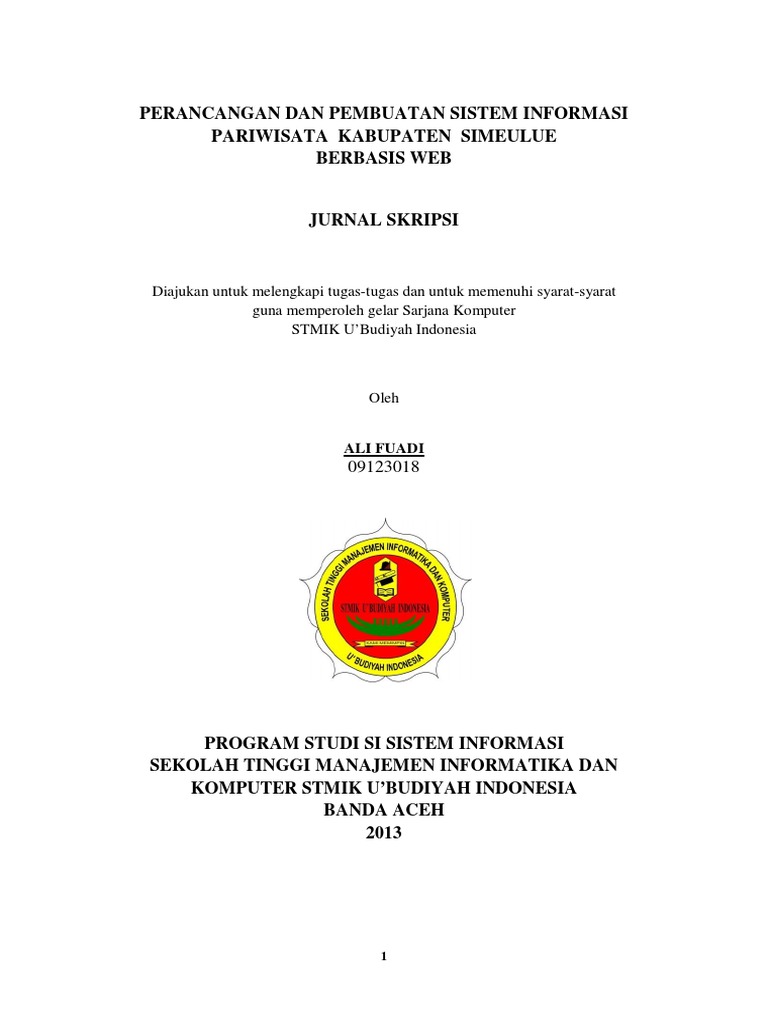 Ali Fuadi Jurnal Skripsi Perancangan Dan Pembuatan Sistem Informasi Pariwisata Kabupaten Simeulue
