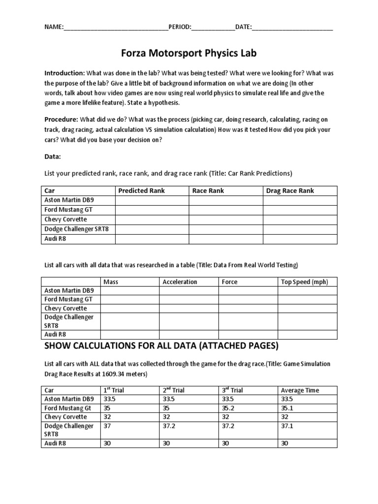 Forza Motorsport Physics Analysis Lab | PDF | Simulation | Auto Racing