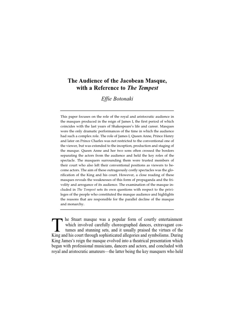 The Audience of The Jacobean Masque PDF The Tempest
