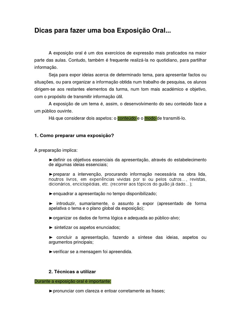 Dicas para Fazer Uma Boa Exposição Oral | PDF | Discurso | Informação