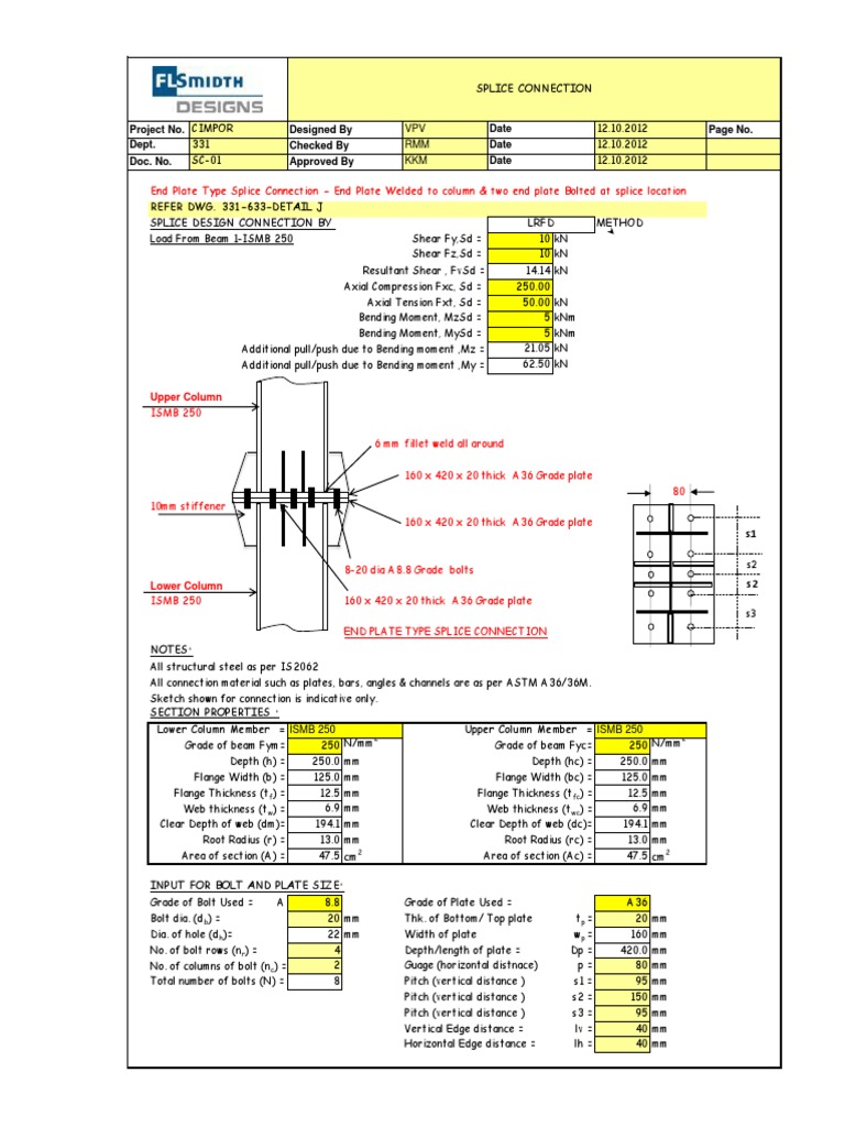 End Plate splice Connection Columna Inclinarse