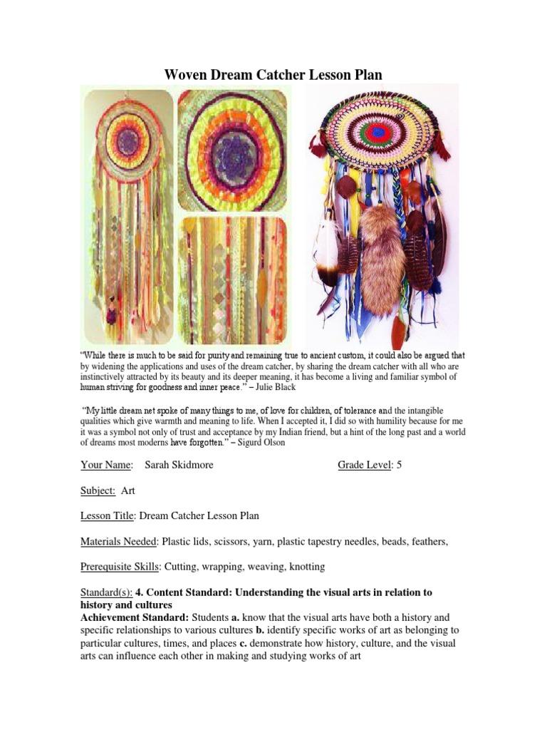 Dream Catcher Lesson Plan | PDF | Dream | Lesson Plan, image size:768x1024