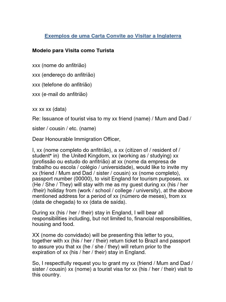 Modelo Carta Convite.docx Travel Visa Citizenship