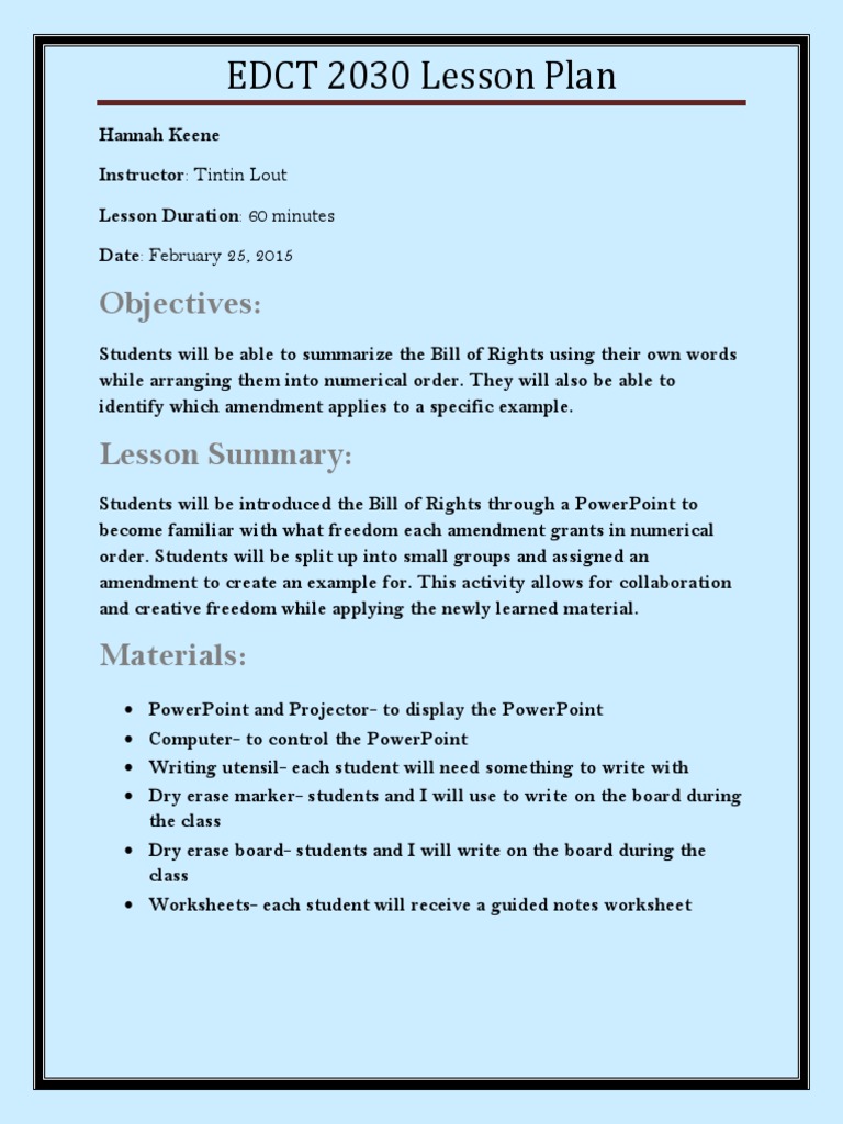 Bill of Rights Lesson Plan for Students | PDF | Career & Growth