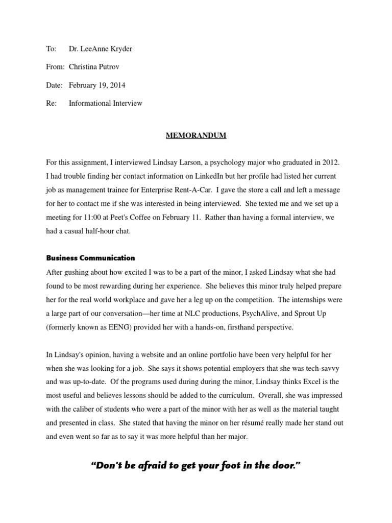 Informational interview memo social networking service