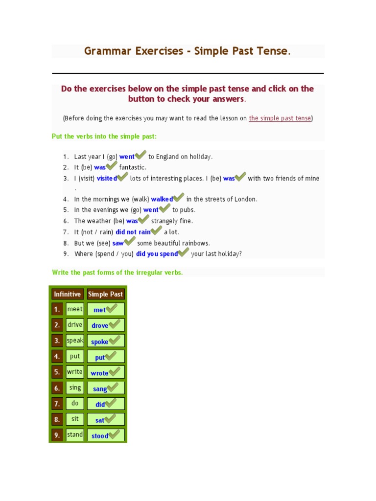 Spend Past Tense Irregular Verbs Exercise 2019 01 24