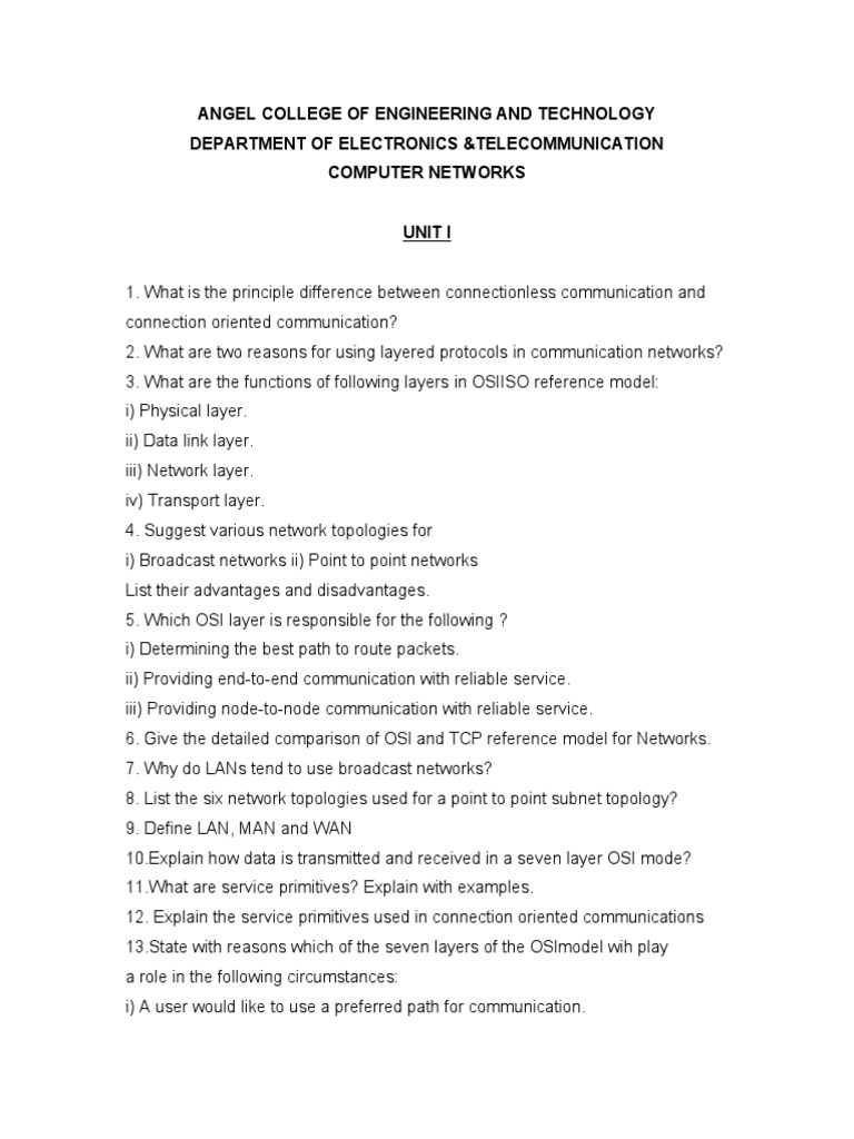 Question Bank CN | PDF | Transmission Medium | Computer Network