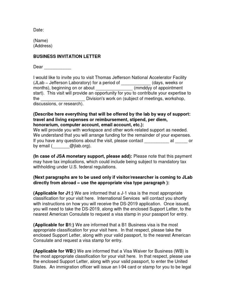 Sample Invitation Letter  Travel Visa  Passport