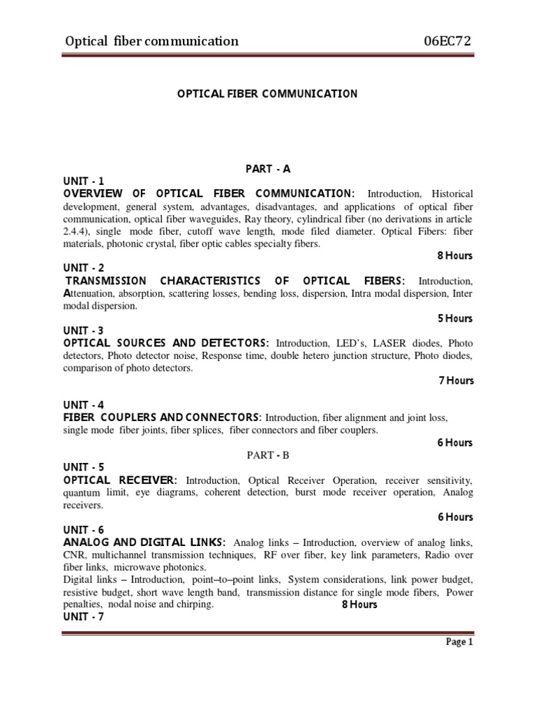 Ece Vii Optical Fiber Communication (06ec72) Notes | PDF | Optical ...