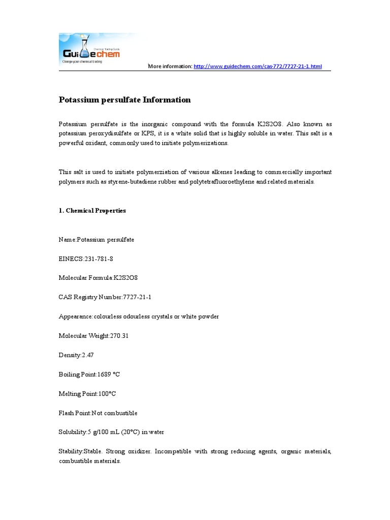 Potassium Persulfate Information PDF Respiratory System Asthma