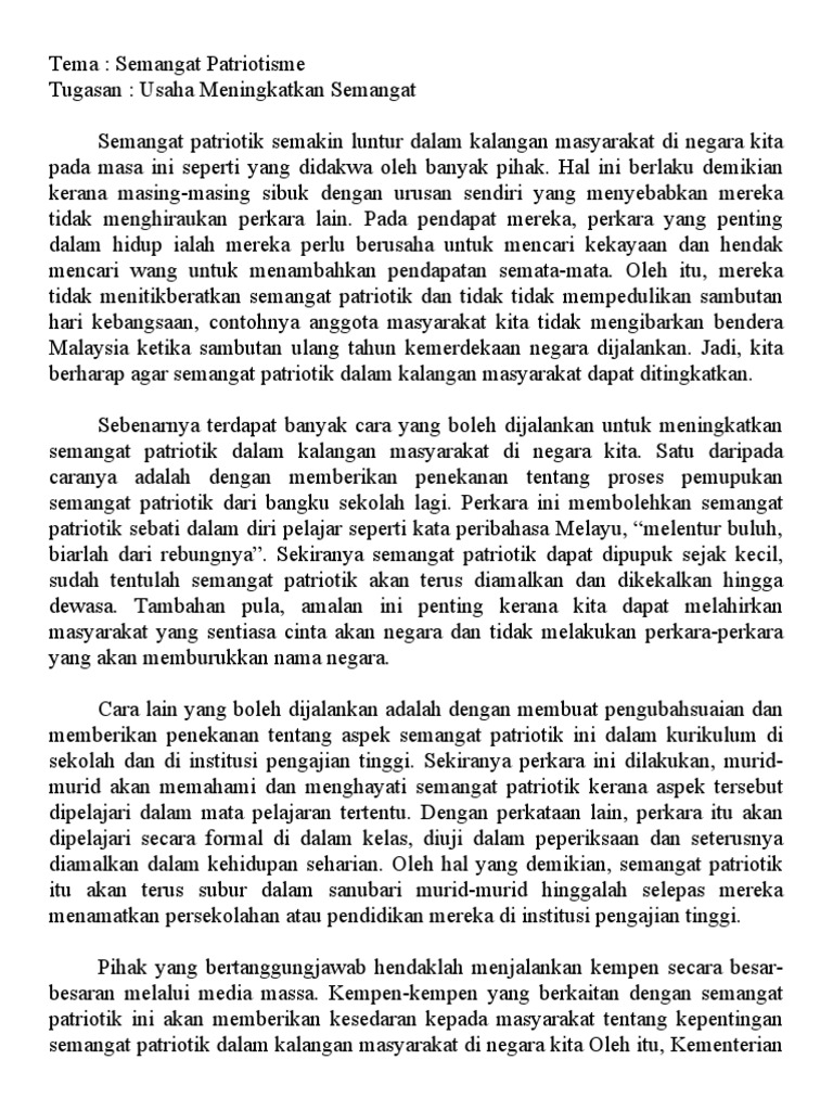 Karangan Pendek Kepentingan Semangat Patriotik Malaybebe