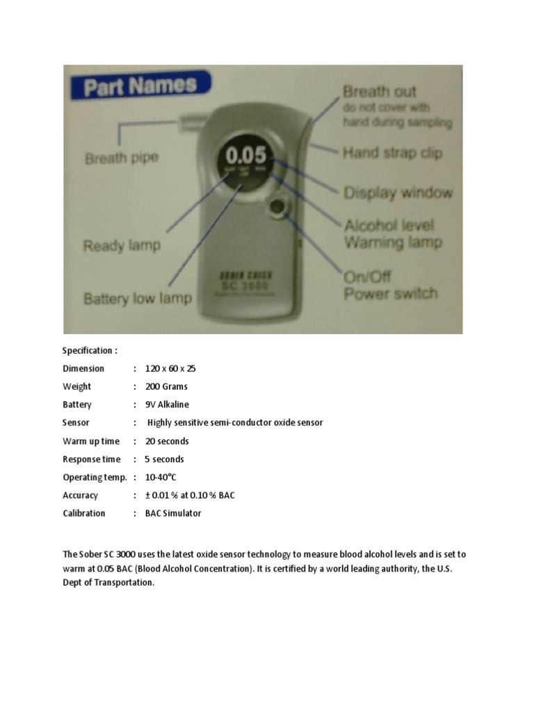 Manual Instructions SC3000 Digital Breathalyser Alcohol Tester Wellness Nature