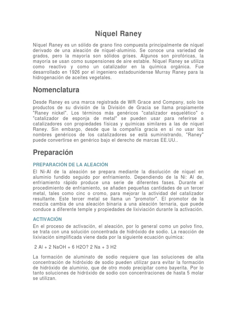 Níquel Raney PDF Catálisis Aluminio