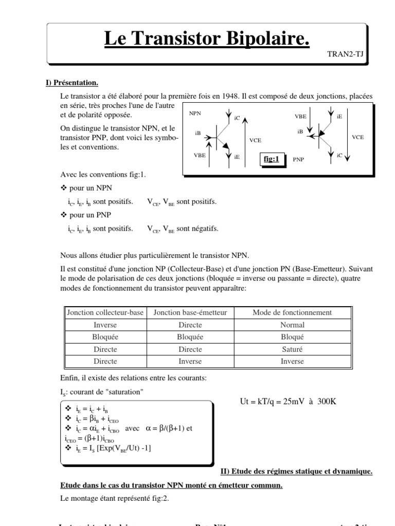 Le Transistor Bipolaire. PDF