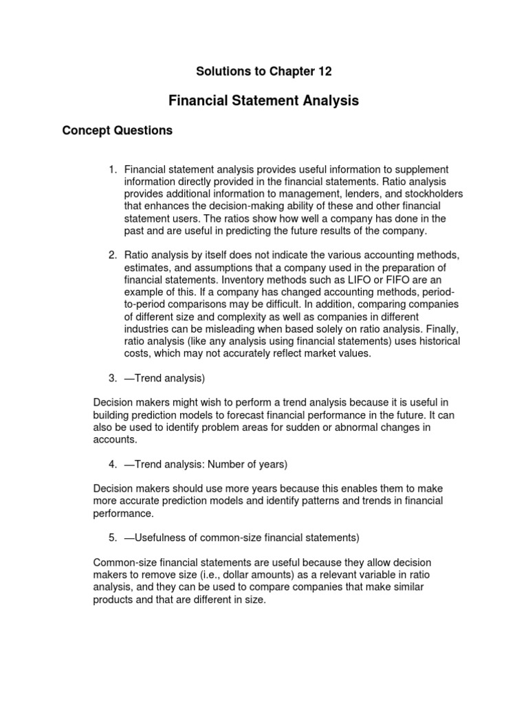 Chapter 12 Financial Analysis Solutions | PDF | Revenue | Retained Earnings
