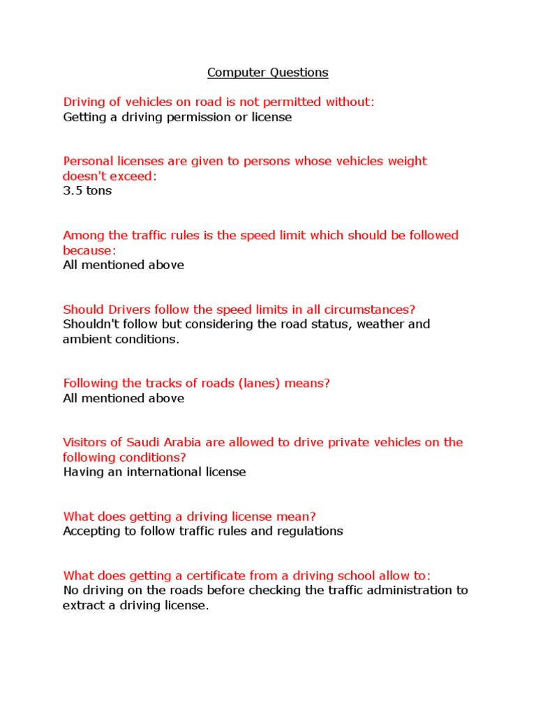 KSA DRIVING MCQ TEST Traffic Traffic Collision