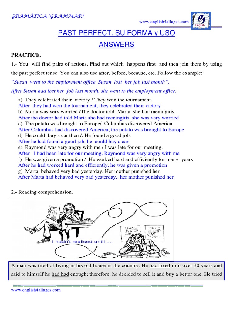Past Perfect Worksheet Reading Comprehension 686x970