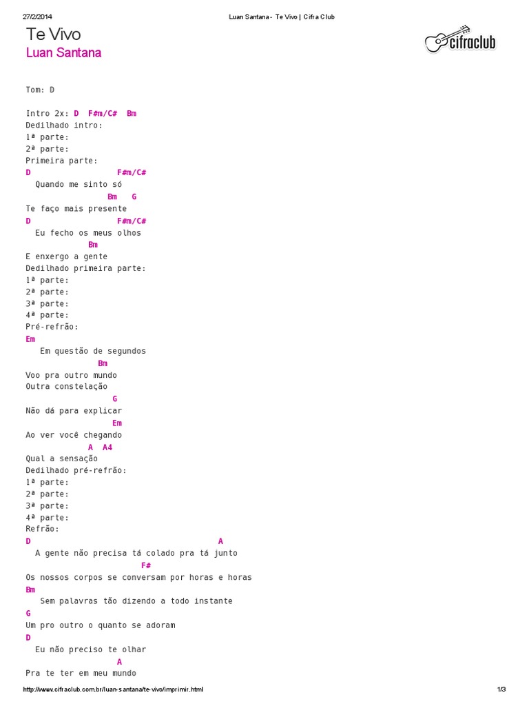 Luan Santana - Te Vivo - Cifra Club, PDF