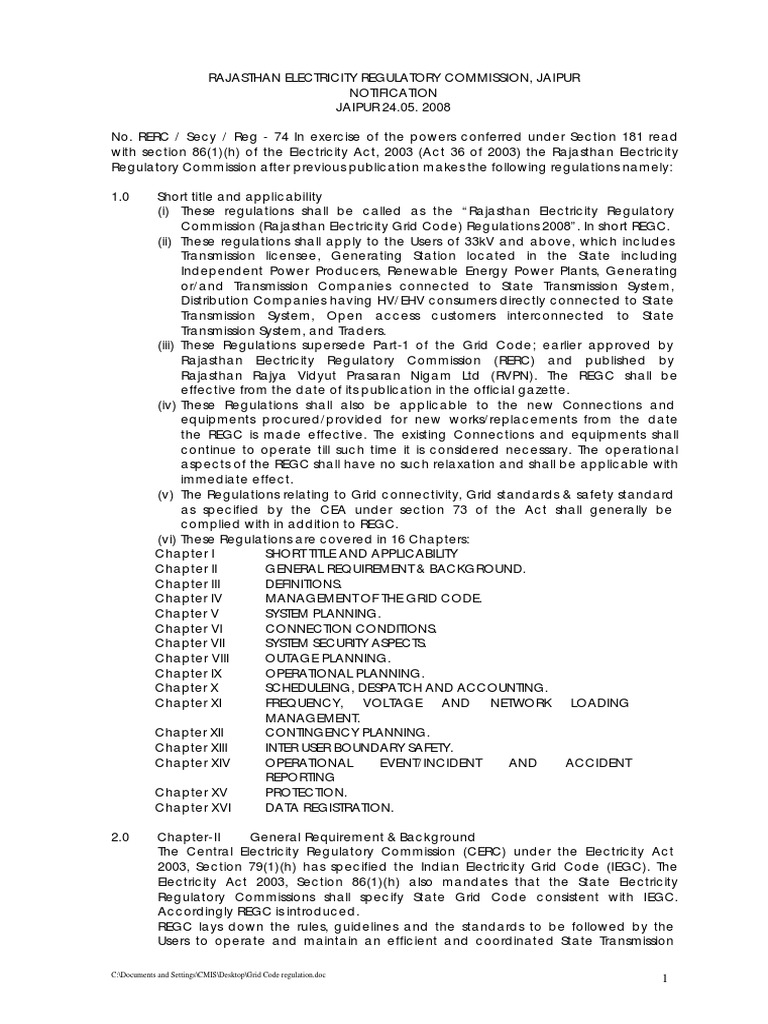 RERC - Grid Code | PDF | Electrical Grid | Electric Power Transmission