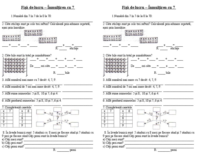 2 Fisa De Lucru Inmultirea Cu 7