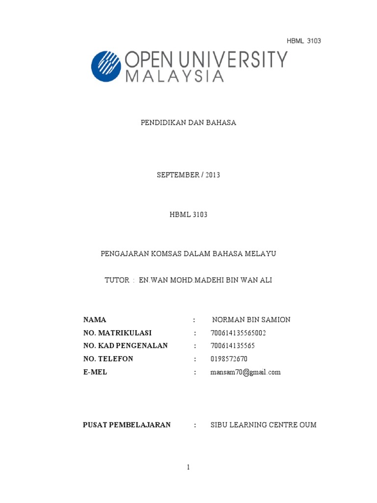 Pengajaran Komsas Dalam Bahasa Melayu Hbml3103 Pdf