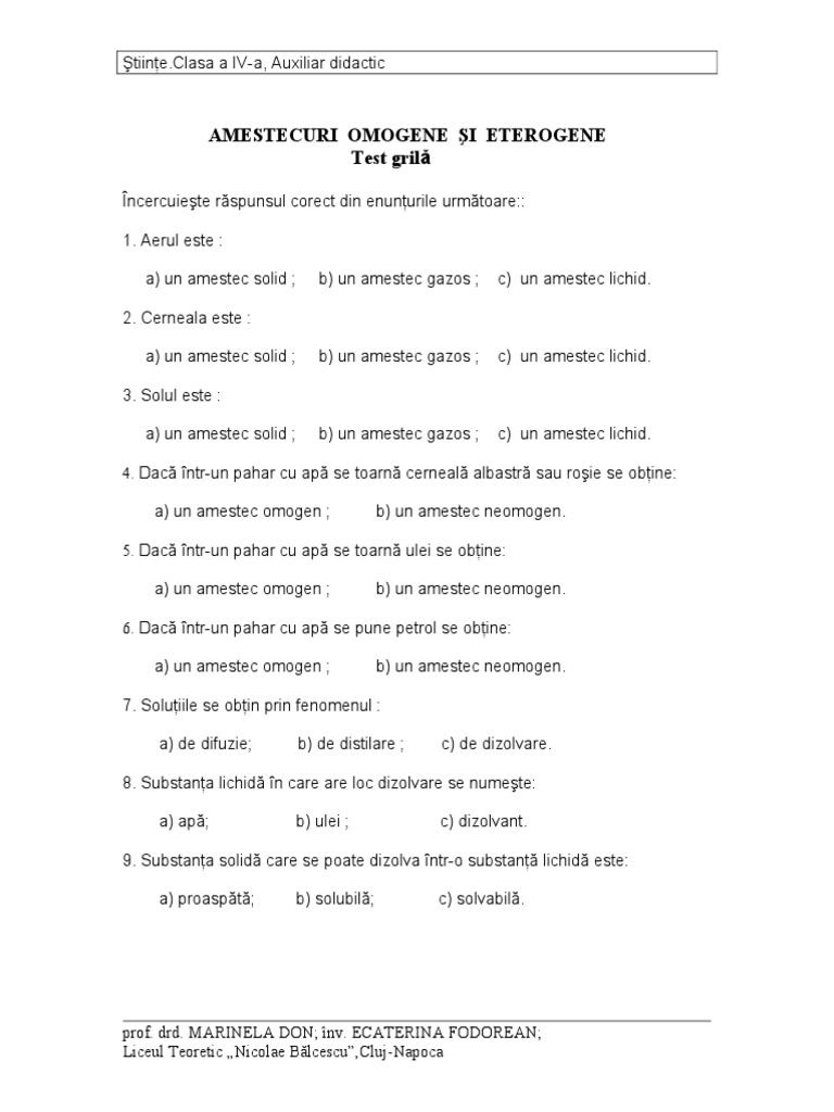 0amestecuri Omogene Si Eterogene Test