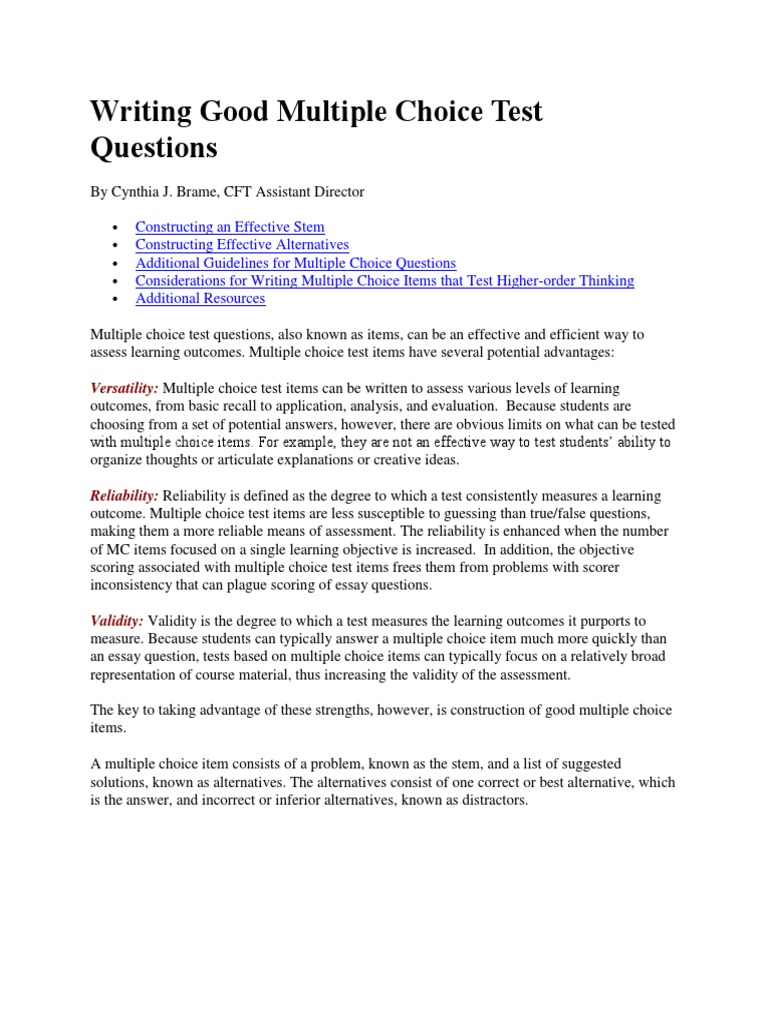 Writing Good Multiple Choice Test Questions | Multiple Choice ...