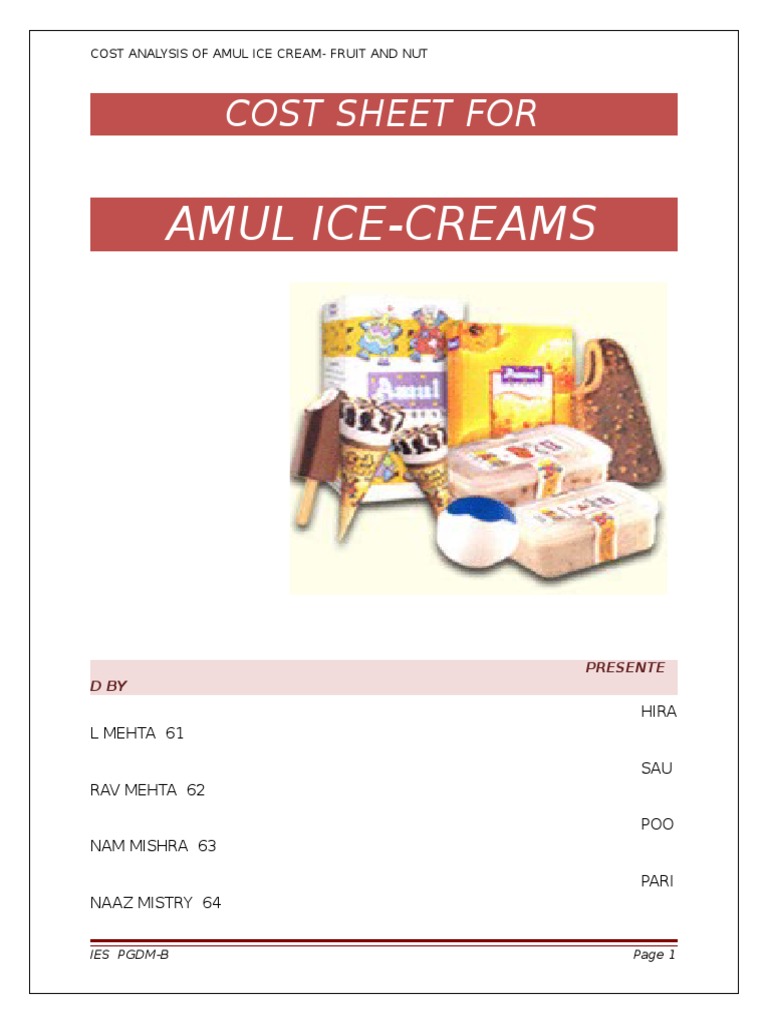 Amul Cost Sheet PDF Sales Retail