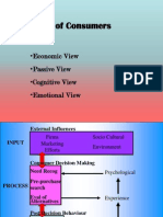 Types of Consumers: - Economic View - Passive View - Cognitive View - Emotional View