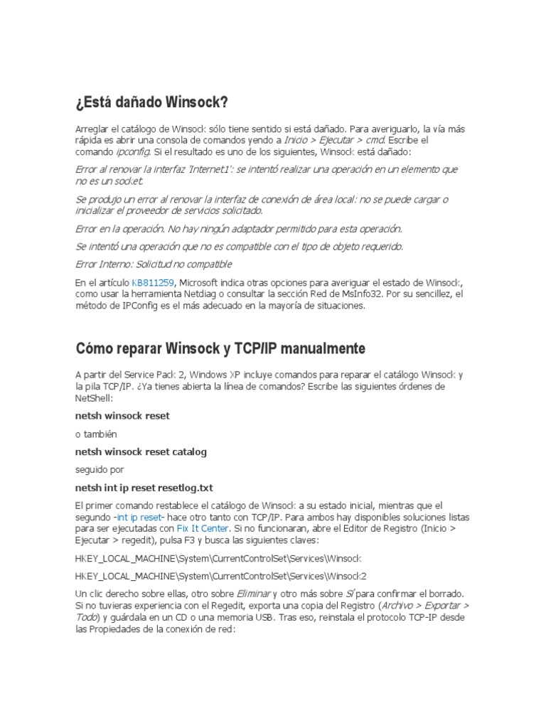 Cómo reparar Winsock y TCP/IP en Windows | PDF | Dirección IP ...