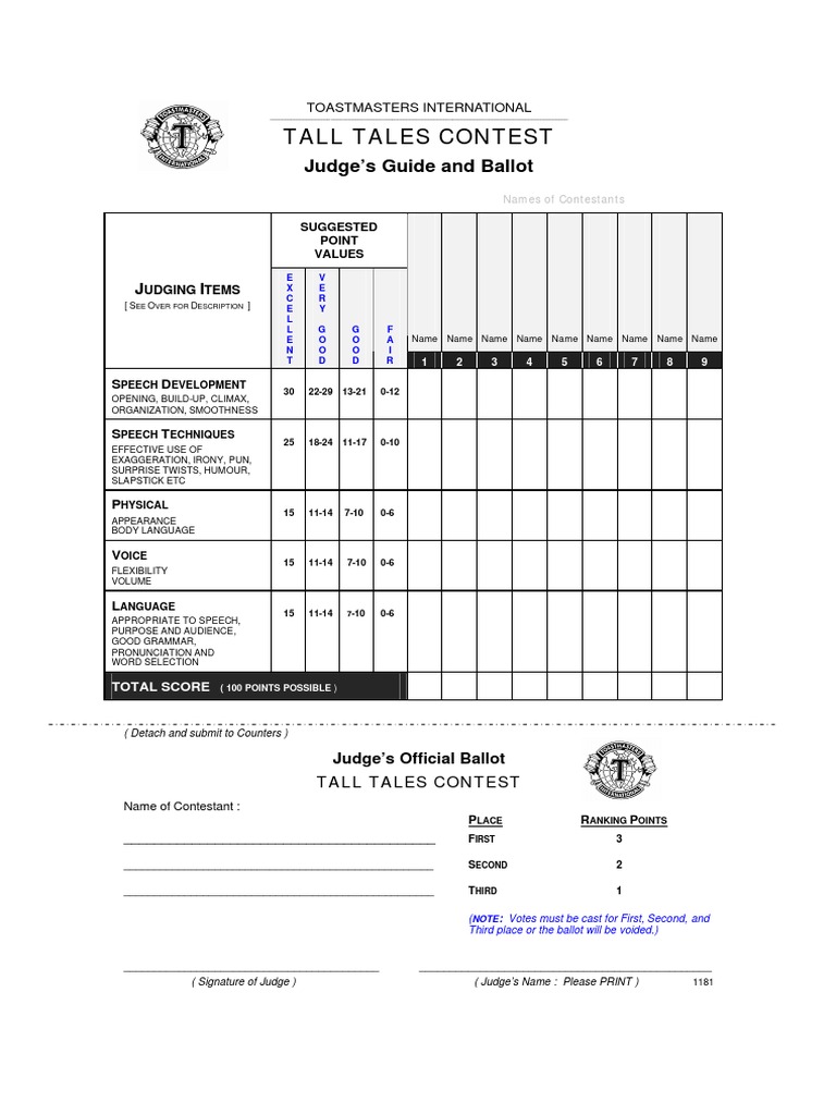 Tall Tales Contest: Judge's Guide and Ballot | PDF | Semiotics ...
