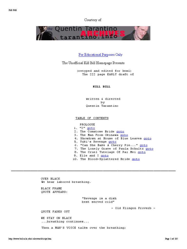 Kill Bill | PDF | Leisure