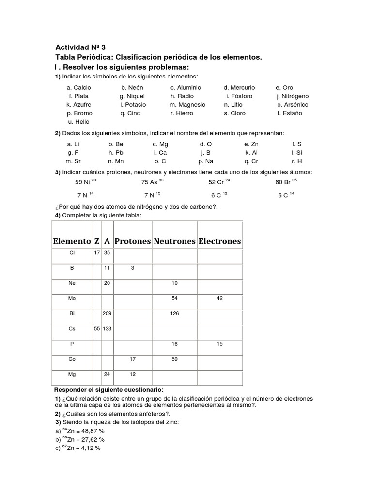 Tercera Actividad Tabla Periodica Pdf Elementos Quimicos Tabla Periodica
