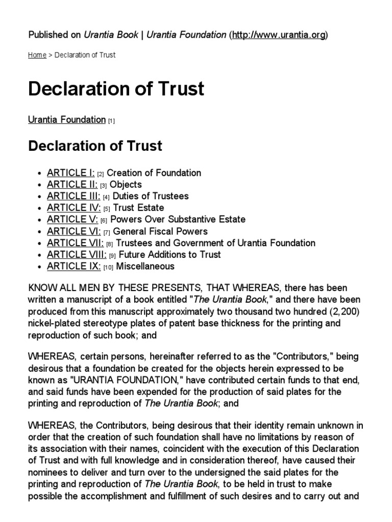 Declaration of trust securities finance trust law