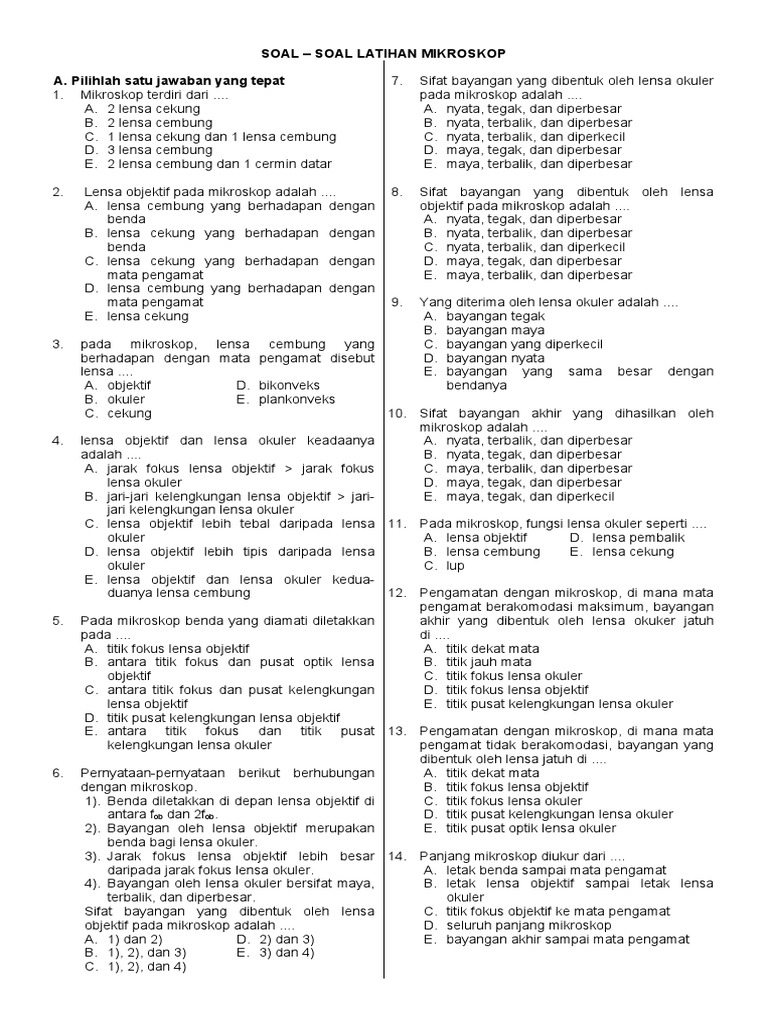 1 3 Soal Latihan Alat Optik Mikroskop