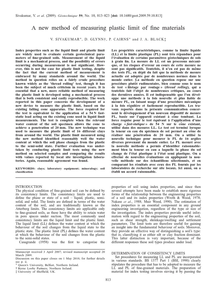 A New Method To Plastic Limit of Materials | PDF | Soil Mechanics | Clay