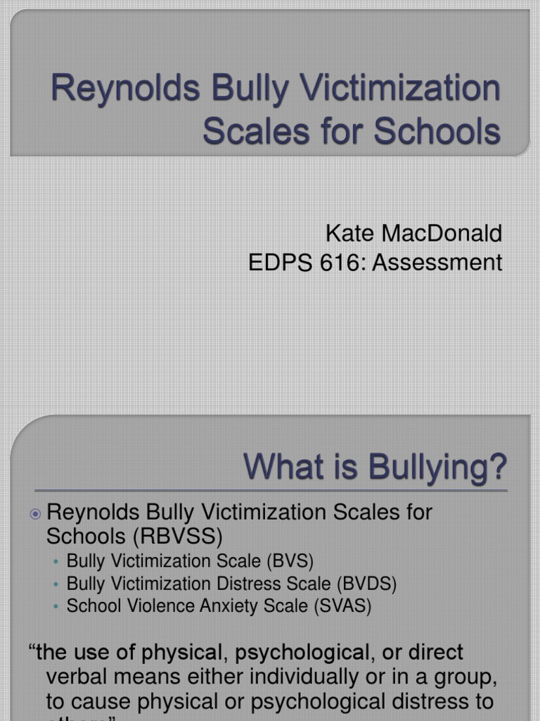 reynolds bully victimization scales for schools Victimisation Bullying