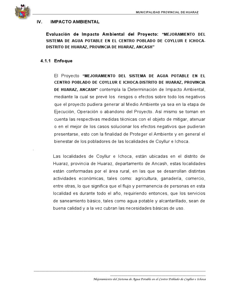 Estudio de Impacto Ambiental Agua Potable Coyllur | PDF | Degradación ...
