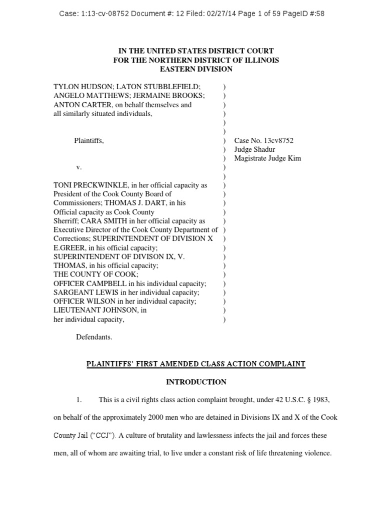 Class Action Lawsuit Alleging Horrific Conditions At Cook County Jail
