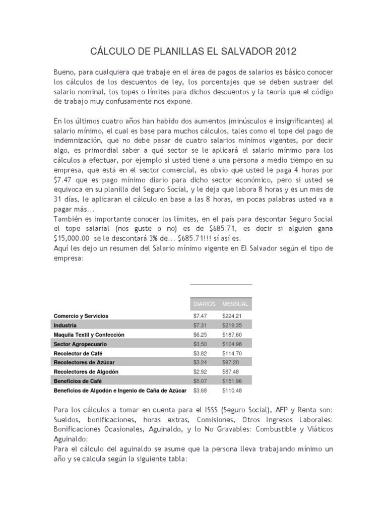 Cálculo de Aguinaldos y Vacaciones en El Salvador | PDF | Salario ...