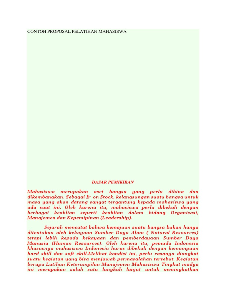 Proposal Pelatihan Mahasiswa 2023 | PDF