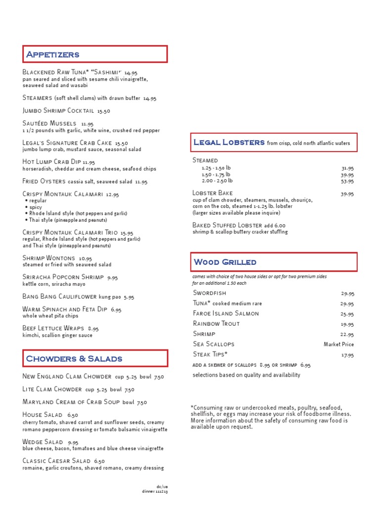 Seafood Appetizers and Dishes Menu | PDF | Salad | French Fries