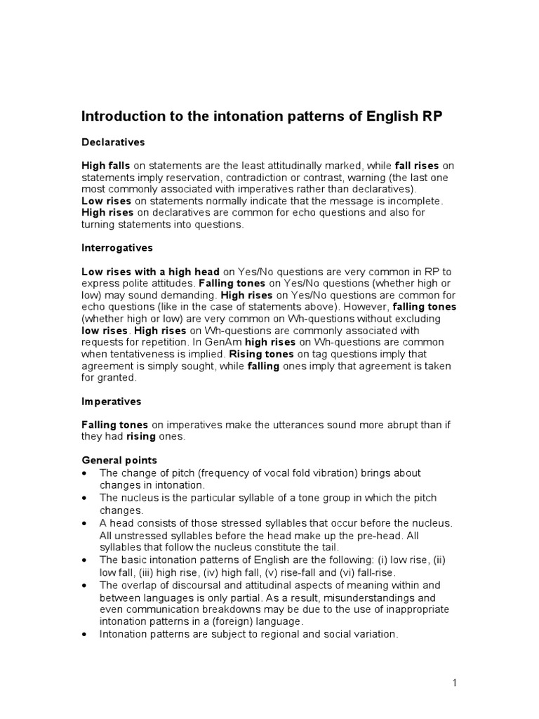 RP English Intonation Patterns Explained | PDF | Cognition | Linguistics