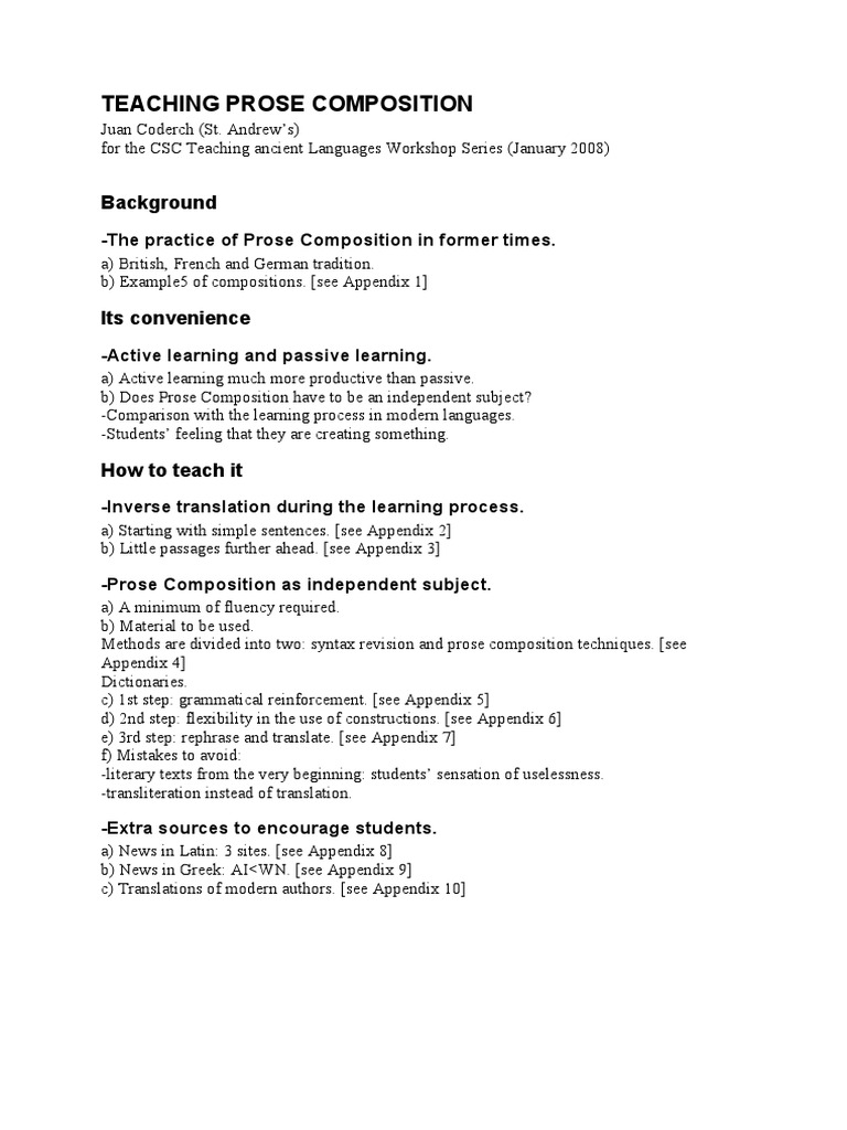Teaching Latin Prose Composition Techniques | PDF | Translations ...