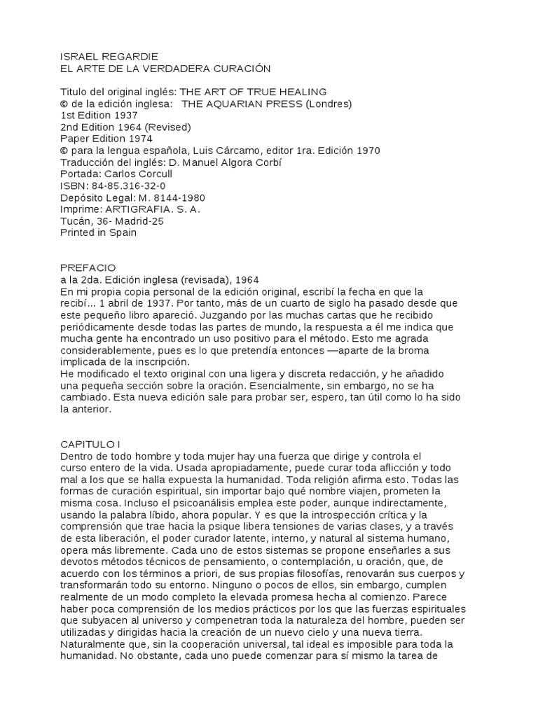 Regardie Israel El Arte de La Verdadera Curacion | PDF | Idiomas ...