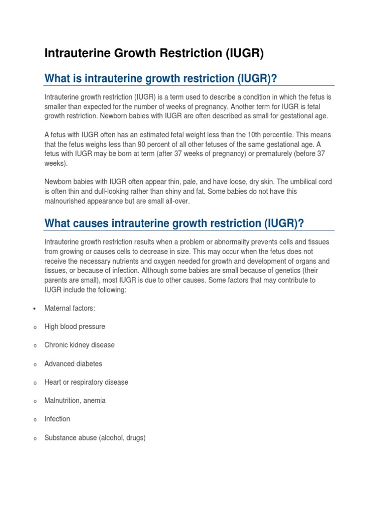 Intrauterine Growth Restriction Guide | PDF | Fetus | Placenta