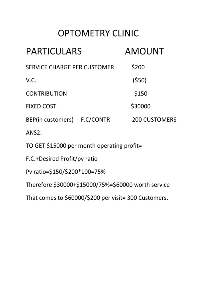 Optometry Clinic Profit Analysis | PDF | Finance & Money Management